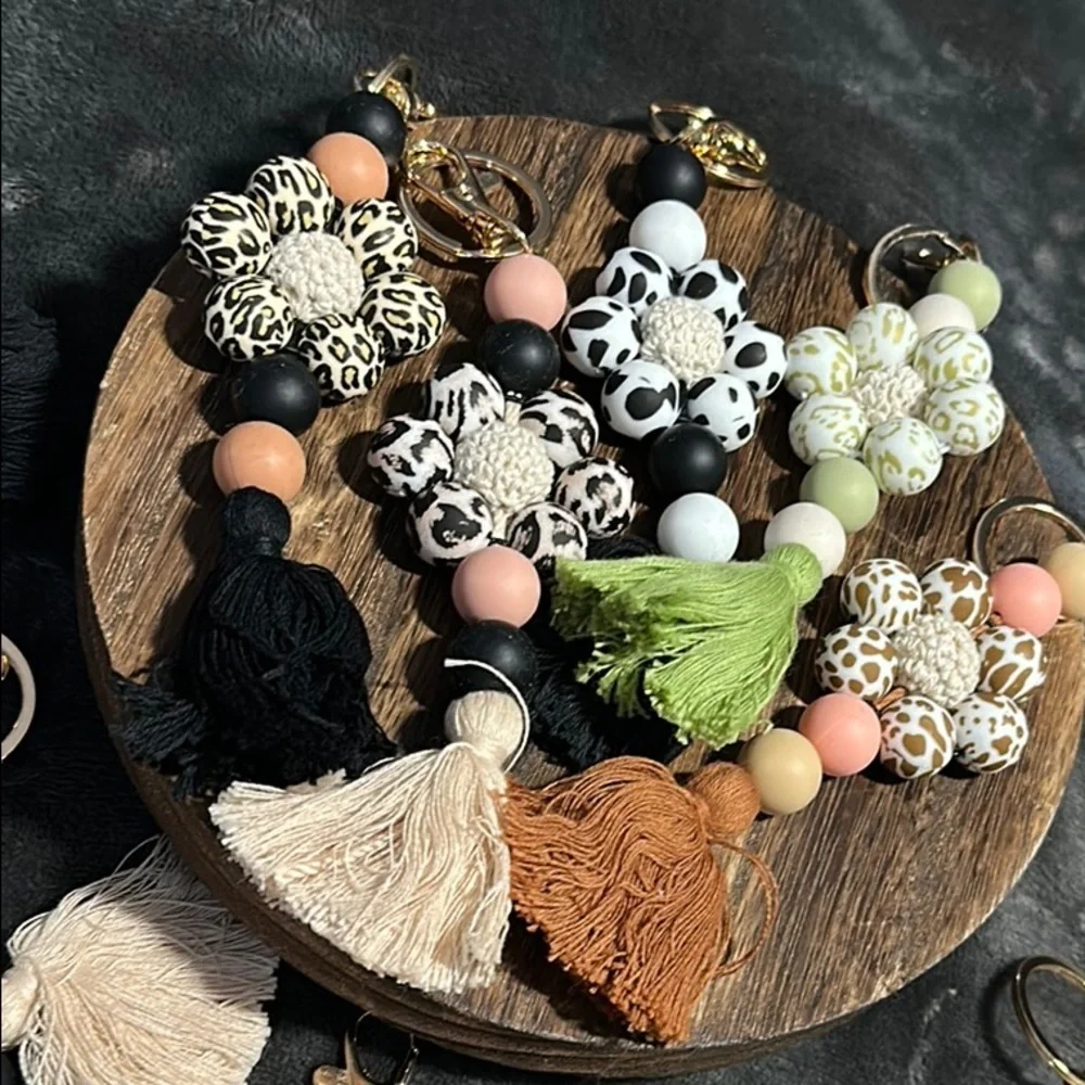 Colorful Tassel Keychain: Brown & Pink